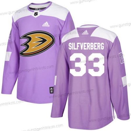 Adidas Herren Anaheim Ducks #33 Jakob Silfverberg Authentisch Bekämpft Krebs Strickerei NHL Trikots – Lila