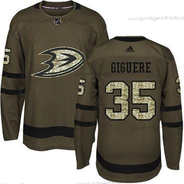 Adidas Herren Anaheim Ducks #35 Jean-Sebastien Giguere Salute to Service Strickerei NHL Trikots – Grün