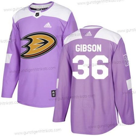 Adidas Herren Anaheim Ducks #36 John Gibson Authentisch Bekämpft Krebs Strickerei NHL Trikots – Lila