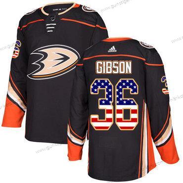 Adidas Herren Anaheim Ducks #36 John Gibson Heimtrikots Authentisch USA Flag Strickerei NHL Trikots – Schwarz