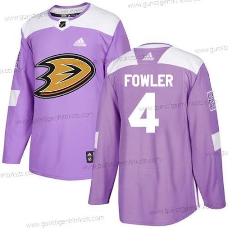 Adidas Herren Anaheim Ducks #4 Cam Fowler Authentisch Bekämpft Krebs Strickerei NHL Trikots – Lila