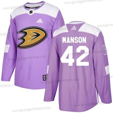 Adidas Herren Anaheim Ducks #42 Josh Manson Authentisch Bekämpft Krebs Strickerei NHL Trikots – Lila