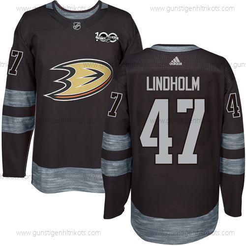 Adidas Herren Anaheim Ducks #47 Hampus Lindholm 1917-2017 100th Jahrestag Strickerei NHL Trikots – Schwarz