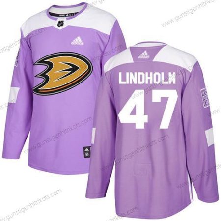 Adidas Herren Anaheim Ducks #47 Hampus Lindholm Authentisch Bekämpft Krebs Strickerei NHL Trikots – Lila