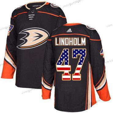 Adidas Herren Anaheim Ducks #47 Hampus Lindholm Heimtrikots Authentisch USA Flag Strickerei NHL Trikots – Schwarz