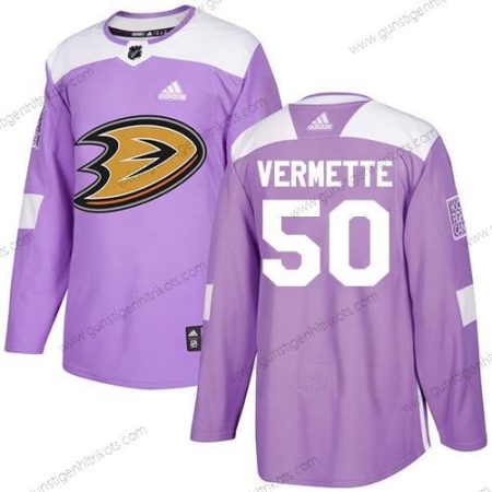 Adidas Herren Anaheim Ducks #50 Antoine Vermette Authentisch Bekämpft Krebs Strickerei NHL Trikots – Lila