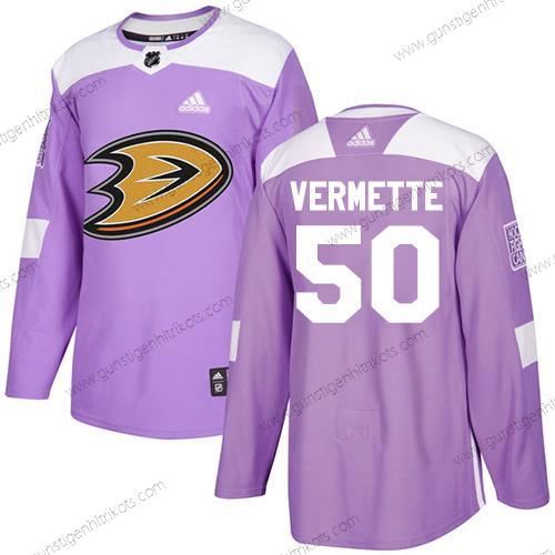 Adidas Herren Anaheim Ducks #50 Antoine Vermette Authentisch Bekämpft Krebs Strickerei NHL Trikots – Lila