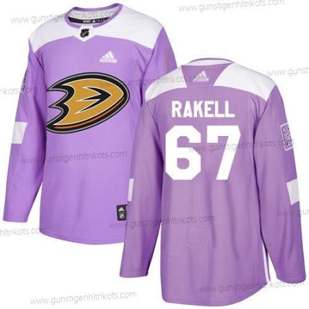 Adidas Herren Anaheim Ducks #67 Rickard Rakell Authentisch Bekämpft Krebs Strickerei NHL Trikots – Lila