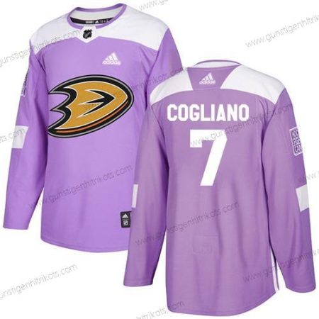 Adidas Herren Anaheim Ducks #7 Andrew Cogliano Authentisch Bekämpft Krebs Strickerei NHL Trikots – Lila