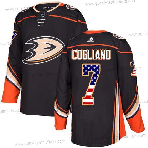 Adidas Herren Anaheim Ducks #7 Andrew Cogliano Heimtrikots Authentisch USA Flag Strickerei NHL Trikots – Schwarz