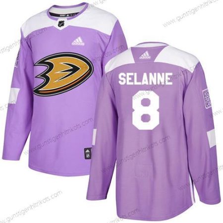 Adidas Herren Anaheim Ducks #8 Teemu Selanne Authentisch Bekämpft Krebs Strickerei NHL Trikots – Lila