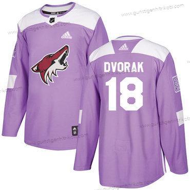 Adidas Herren Arizona Coyotes #18 Christian Dvorak Authentisch Bekämpft Krebs Strickerei NHL Trikots – Lila