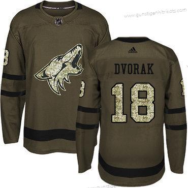 Adidas Herren Arizona Coyotes #18 Christian Dvorak Salute to Service Strickerei NHL Trikots – Grün