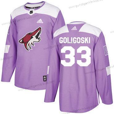 Adidas Herren Arizona Coyotes #33 Alex Goligoski Authentisch Bekämpft Krebs Strickerei NHL Trikots – Lila