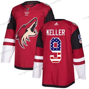 Adidas Herren Arizona Coyotes #9 Clayton Keller Heimtrikots Authentisch USA Flag Strickerei NHL Trikots – Rot