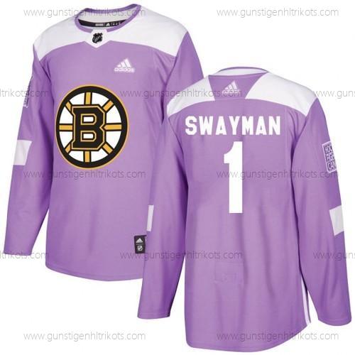 Adidas Herren Boston Bruins #1 Jeremy Swayman Authentisch Bekämpft Krebs Praxis Trikots – Lila