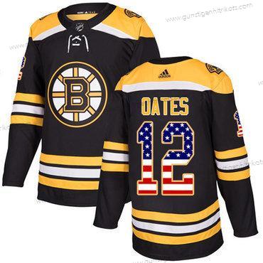 Adidas Herren Boston Bruins #12 Adam Oates Heimtrikots Authentisch USA Flag Strickerei NHL Trikots – Schwarz