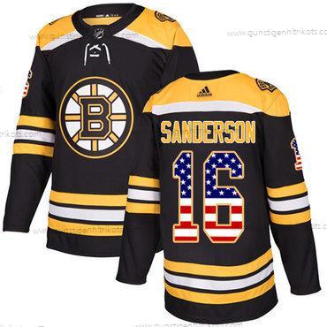 Adidas Herren Boston Bruins #16 Derek Sanderson Heimtrikots Authentisch USA Flag Strickerei NHL Trikots – Schwarz