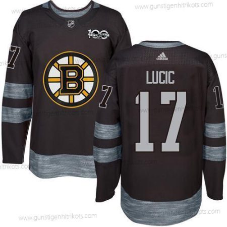 Adidas Herren Boston Bruins #17 Milan Lucic 1917-2017 100th Jahrestag Strickerei NHL Trikots – Schwarz