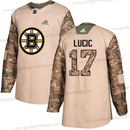 Adidas Herren Boston Bruins #17 Milan Lucic Authentisch 2017 Veterans Day Strickerei NHL Trikots – Tarnfarbe