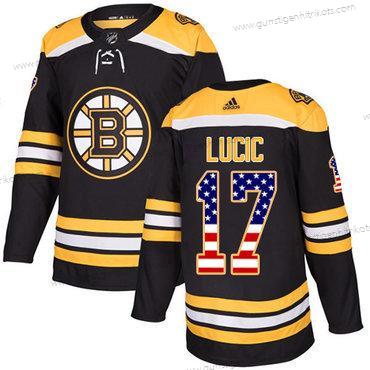 Adidas Herren Boston Bruins #17 Milan Lucic Heimtrikots Authentisch USA Flag Strickerei NHL Trikots – Schwarz