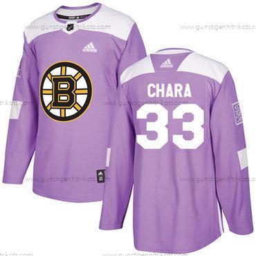 Adidas Herren Boston Bruins #33 Zdeno Chara Authentisch Bekämpft Krebs Strickerei NHL Trikots – Lila