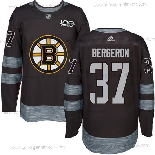 Adidas Herren Boston Bruins #37 Patrice Bergeron 1917-2017 100th Jahrestag Strickerei NHL Trikots – Schwarz