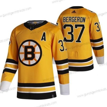 Adidas Herren Boston Bruins #37 Patrice Bergeron 2020-21 Rückseite Retro ersatzweise NHL Trikots – Gelb