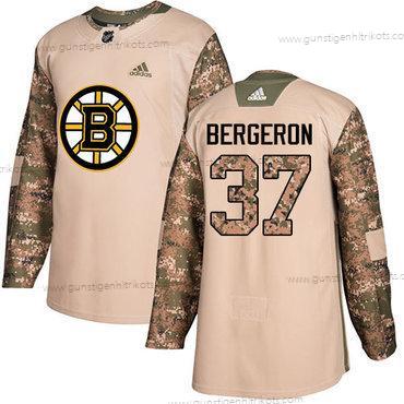 Adidas Herren Boston Bruins #37 Patrice Bergeron Authentisch 2017 Veterans Day Strickerei NHL Trikots – Tarnfarbe