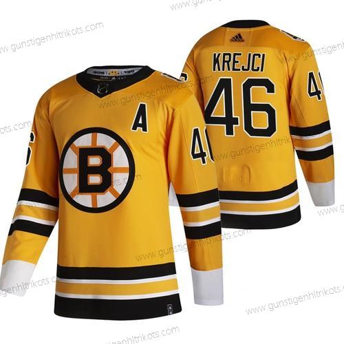 Adidas Herren Boston Bruins #46 David Krejci 2020-21 Rückseite Retro ersatzweise NHL Trikots – Gelb