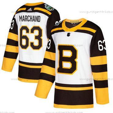 Adidas Herren Boston Bruins #63 Brad Marchand 2019 Winter Klassisch Authentisch Spieler Trikots – Weiß