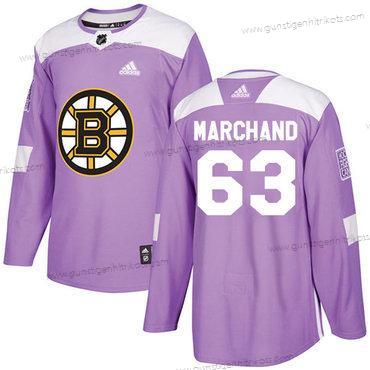 Adidas Herren Boston Bruins #63 Brad Marchand Authentisch Bekämpft Krebs Strickerei NHL Trikots – Lila