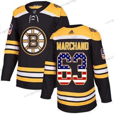 Adidas Herren Boston Bruins #63 Brad Marchand Heimtrikots Authentisch USA Flag Strickerei NHL Trikots – Schwarz