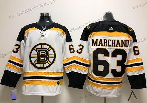 Adidas Herren Boston Bruins #63 Brad Marchand Road Authentisch Strickerei NHL Trikots – Weiß