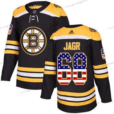 Adidas Herren Boston Bruins #68 Jaromir Jagr Heimtrikots Authentisch USA Flag Strickerei NHL Trikots – Schwarz