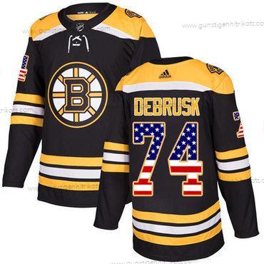 Adidas Herren Boston Bruins #74 Jake Debrusk Heimtrikots Authentisch USA Flag Strickerei NHL Trikots – Schwarz