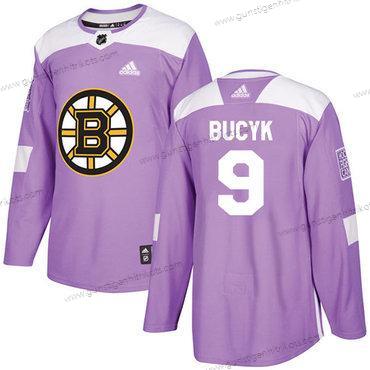 Adidas Herren Boston Bruins #9 Johnny Bucyk Authentisch Bekämpft Krebs Strickerei NHL Trikots – Lila