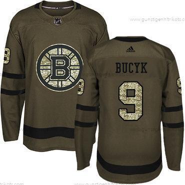 Adidas Herren Boston Bruins #9 Johnny Bucyk Salute to Service Strickerei NHL Trikots – Grün