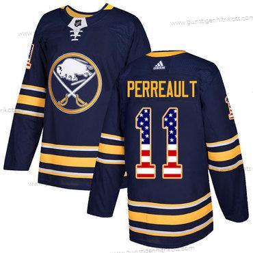 Adidas Herren Buffalo Sabres #11 Gilbert Perreault Heimtrikots Authentisch USA Flag Strickerei NHL Trikots – Marineblau Blau