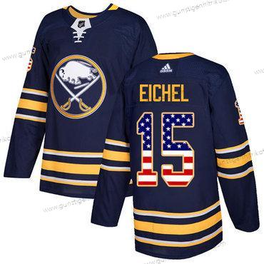 Adidas Herren Buffalo Sabres #15 Jack Eichel Heimtrikots Authentisch USA Flag Strickerei NHL Trikots – Marineblau Blau