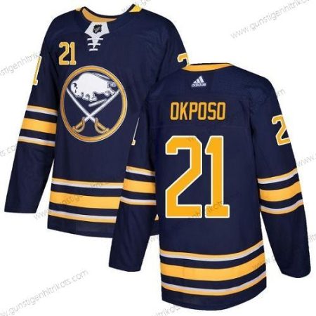 Adidas Herren Buffalo Sabres #21 Kyle Okposo Heimtrikots Authentisch Strickerei NHL Trikots – Marineblau Blau