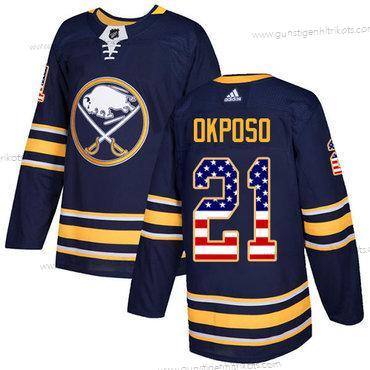 Adidas Herren Buffalo Sabres #21 Kyle Okposo Heimtrikots Authentisch USA Flag Strickerei NHL Trikots – Marineblau Blau