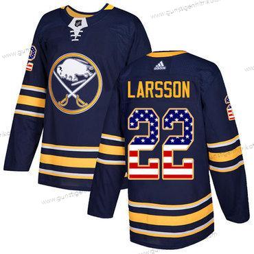 Adidas Herren Buffalo Sabres #22 Johan Larsson Heimtrikots Authentisch USA Flag Strickerei NHL Trikots – Marineblau Blau