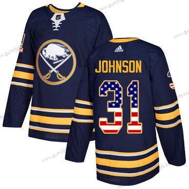 Adidas Herren Buffalo Sabres #31 Chad Johnson Heimtrikots Authentisch USA Flag Strickerei NHL Trikots – Marineblau Blau