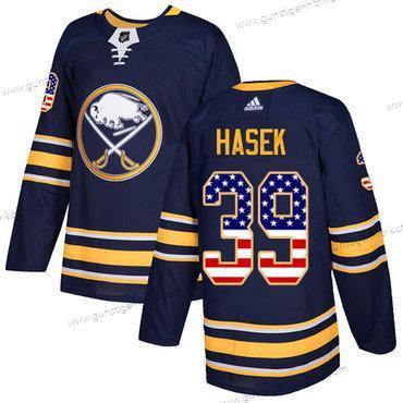 Adidas Herren Buffalo Sabres #39 Dominik Hasek Heimtrikots Authentisch USA Flag Strickerei NHL Trikots – Marineblau Blau