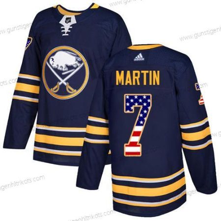 Adidas Herren Buffalo Sabres #7 Rick Martin Heimtrikots Authentisch USA Flag Strickerei NHL Trikots – Marineblau Blau