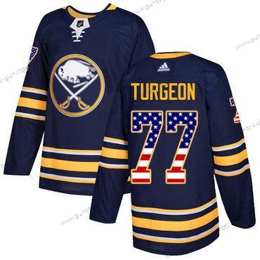 Adidas Herren Buffalo Sabres #77 Pierre Turgeon Heimtrikots Authentisch USA Flag Strickerei NHL Trikots – Marineblau Blau