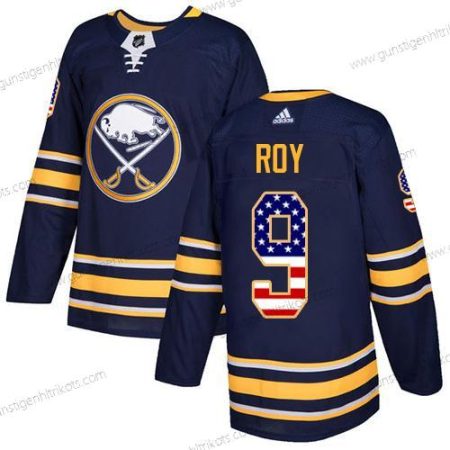 Adidas Herren Buffalo Sabres #9 Derek Roy Heimtrikots Authentisch USA Flag Strickerei NHL Trikots – Marineblau Blau