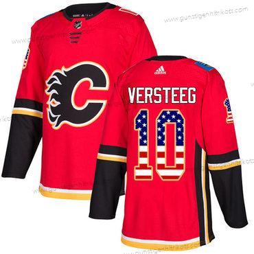 Adidas Herren Calgary Flames #10 Kris Versteeg Heimtrikots Authentisch USA Flag Strickerei NHL Trikots – Rot