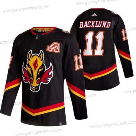 Adidas Herren Calgary Flames #11 Mikael Backlund 2020-21 Rückseite Retro ersatzweise NHL Trikots – Schwarz